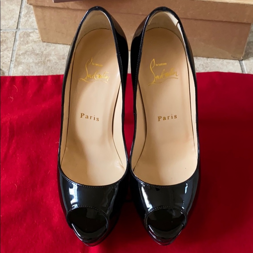 Christian Louboutin Black Patent Leather Peep Toe Platform Pumps